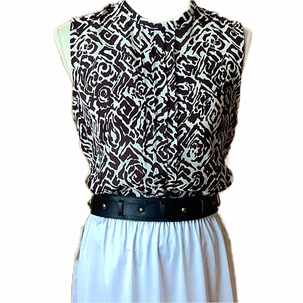 Harve Benard Chocolate Brown Cream Floral Sleeveless Blouse Tank Top M